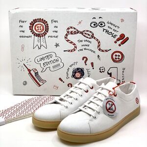 Jak Men's/ Unisex US 9 / EU 42 White/Red Canvas Lace Up Minimalist Sneakers NWT